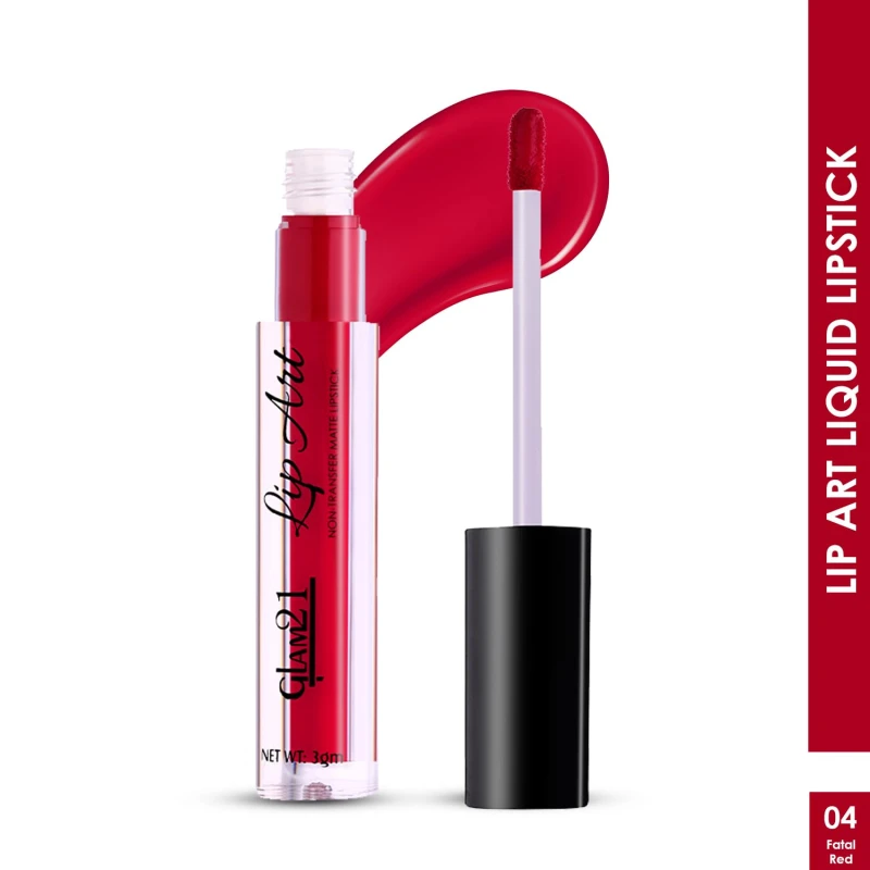 Glam21 Lip Art Non-Transfer Matte Liquid Lipstick | Lightweight, Long-Lasting | Waterproof &amp; Smudge-Proof Lip Colour | Intense Pigment | 3gm -Fatal Red-04 thumbnail 2