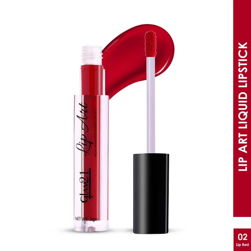 Glam21 Lip Art Non-Transfer Matte Liquid Lipstick | Lightweight, Long-Lasting | Waterproof &amp;amp; Smudge-Proof Lip Colour | Intense Pigment | 3gm -Lip Red-02 thumbnail 2