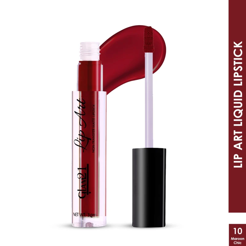 Glam21 Lip Art Non-Transfer Matte Liquid Lipstick | Lightweight, Long-Lasting | Waterproof &amp; Smudge-Proof Lip Colour | Intense Pigment | 3gm -Maroon Chic-10 - Thumbnail 2