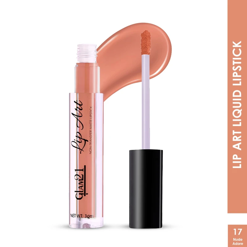 Glam21 Lip Art Non-Transfer Matte Liquid Lipstick | Lightweight, Long-Lasting | Waterproof &amp; Smudge-Proof Lip Colour | Intense Pigment | 3gm -Nude Adore-17 thumbnail 2