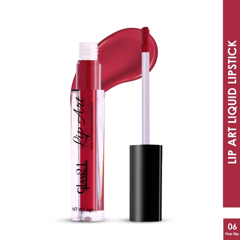 Glam21 Lip Art Non-Transfer Matte Liquid Lipstick | Lightweight, Long-Lasting | Waterproof &amp; Smudge-Proof Lip Colour | Intense Pigment | 3gm -Pink Flip-06 thumbnail 2