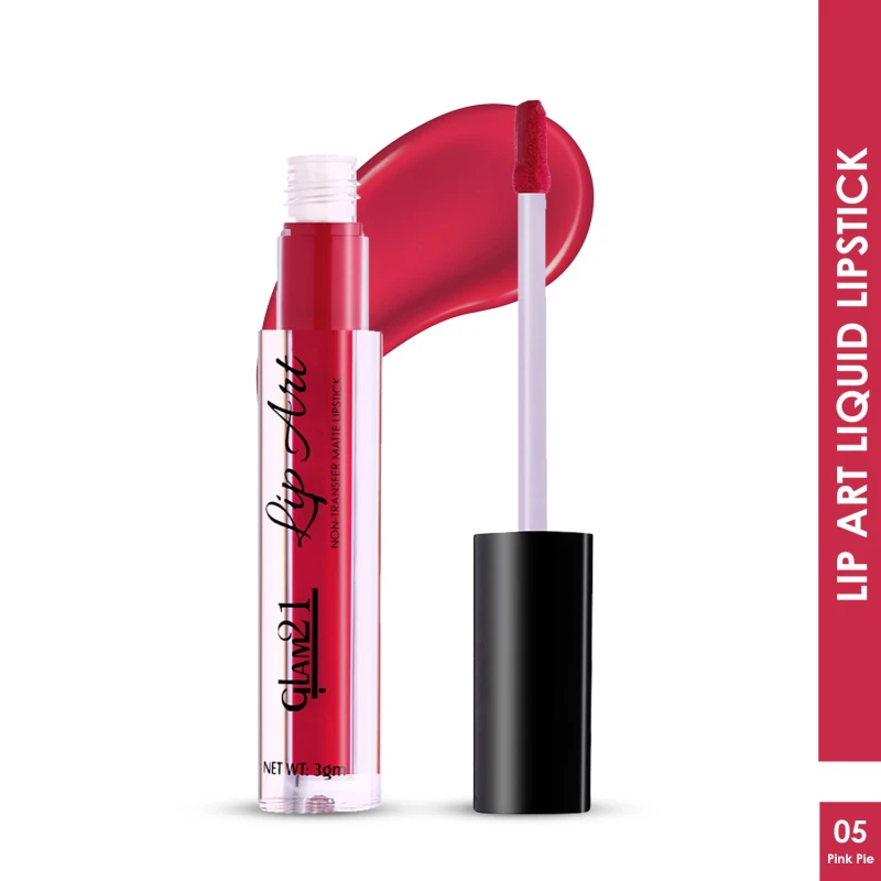 Glam21 Lip Art Non-Transfer Matte Liquid Lipstick | Lightweight, Long-Lasting | Waterproof &amp; Smudge-Proof Lip Colour | Intense Pigment | 3gm -Pink Pie-05 - Thumbnail 2