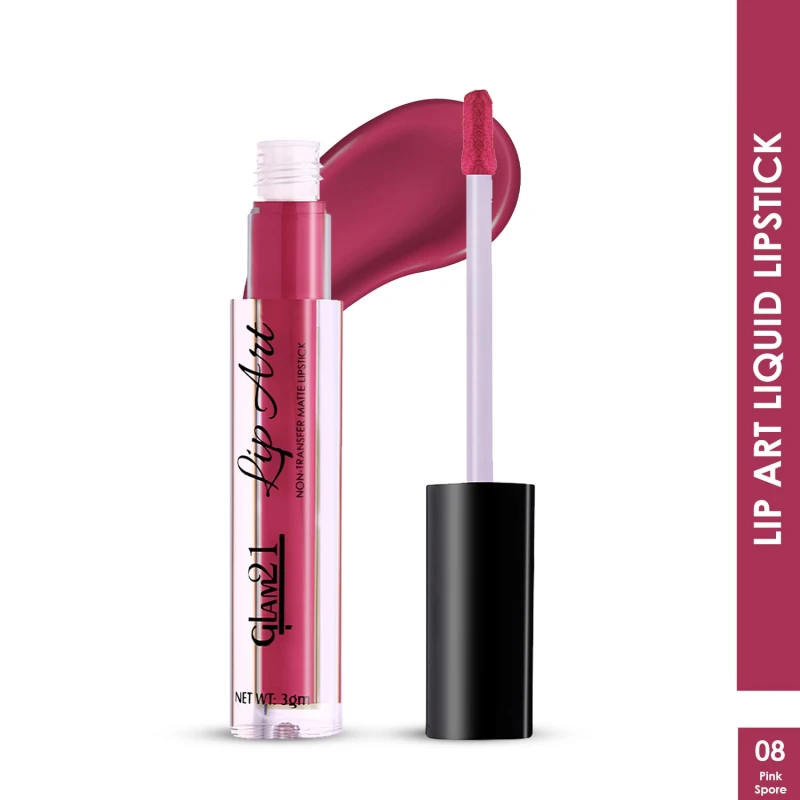 Glam21 Lip Art Non-Transfer Matte Liquid Lipstick | Lightweight, Long-Lasting | Waterproof &amp; Smudge-Proof Lip Colour | Intense Pigment | 3gm -Pink Spore-08 thumbnail 2