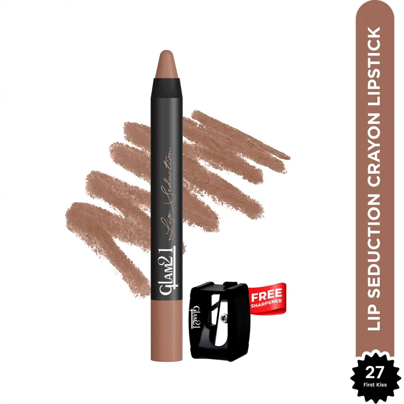 Glam21 Lip Seduction Non- Transfer Crayon Lipstick up to 12 Hours Stay | Lightweight &amp; Longlasting|Creamy Matte | Smudge Proof - 3.6gm| First Kiss | 27 - Thumbnail 2