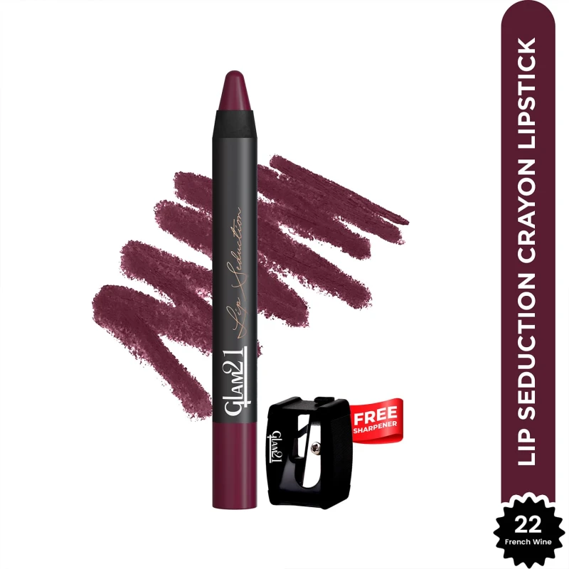 Glam21 Lip Seduction Non- Transfer Crayon Lipstick up to 12 Hours Stay | Lightweight &amp; Longlasting|Creamy Matte | Smudge Proof - 3.6gm| French Wine| 22 thumbnail 2