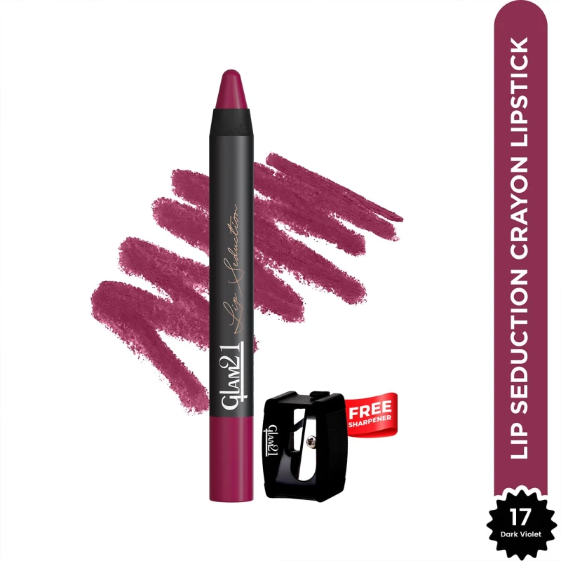 Glam21 Lip Seduction Non- Transfer Crayon Lipstick up to 12 Hours Stay | Lightweight &amp; Longlasting|Creamy Matte | Smudge Proof - 3.6gm|Dark Violet-17 (Matte) - Thumbnail 2