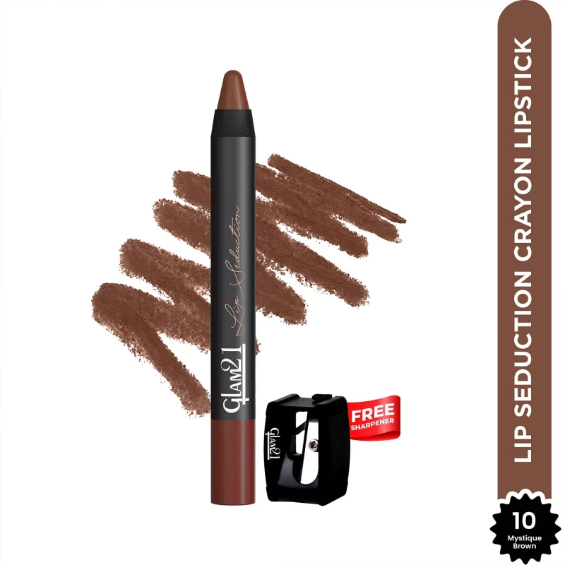 Glam21 Lip Seduction Non- Transfer Crayon Lipstick up to 12 Hours Stay | Lightweight &amp;amp; Longlasting|Creamy Matte | Smudge Proof - 3.6gm|Mystique Brown|10 - Thumbnail 2