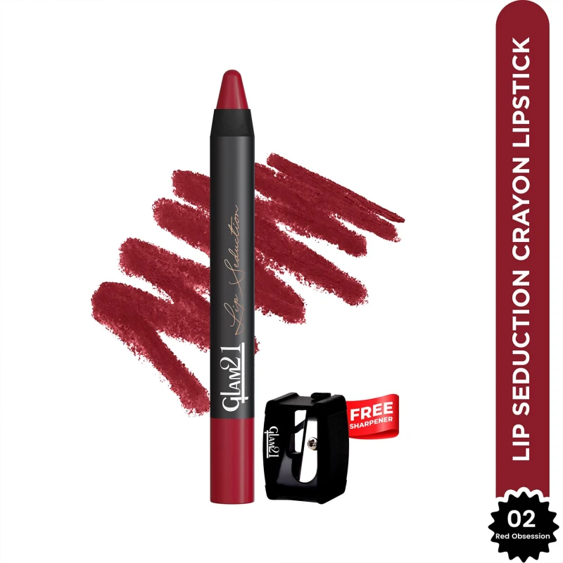 Glam21 Lip Seduction Non- Transfer Crayon Lipstick up to 12 Hours Stay | Lightweight &amp; Longlasting|Creamy Matte | Smudge Proof - 3.6gm|Red Obsession|02 - Thumbnail 2