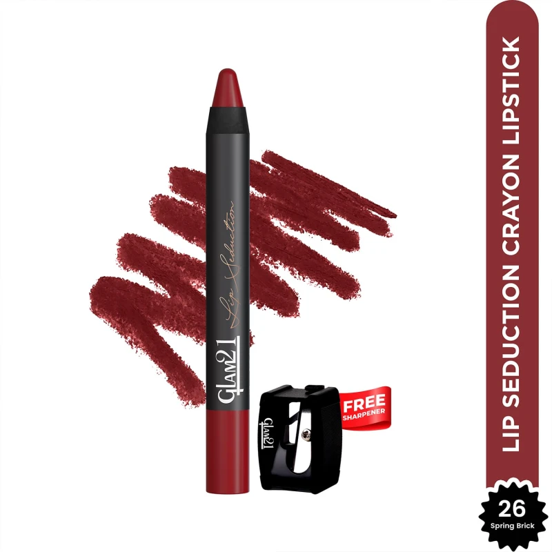 Glam21 Lip Seduction Non- Transfer Crayon Lipstick up to 12 Hours Stay | Lightweight &amp; Longlasting|Creamy Matte | Smudge Proof - 3.6gm|Spring Brick-26 (Semi-Matte) - Thumbnail 2