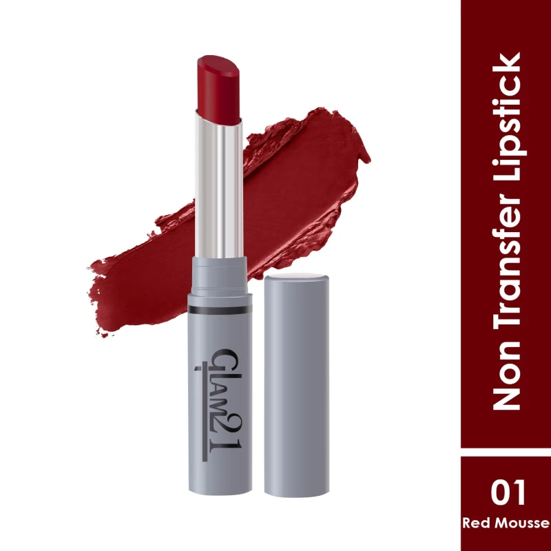 Glam21 Long Lasting Non-Transfer Lipstick|Creamy Matte Formula | Smudge-Free | HD-Colored lips - 2gm|Red Mousse-01 thumbnail 2