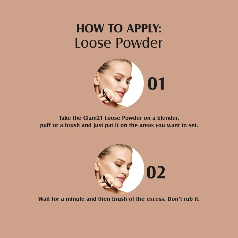 Glam21 Loose Powder/Compact Powder (PL704)| Smooth Satin Texture | Long-lasting Mate Finish| All Skin Type | 03 Almond thumbnail 5