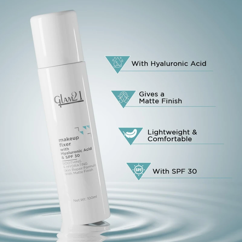 Glam21 Make-up Fixer Spray - Keeps Makeup Intact with a Sparkly Texture | Lightweight &amp; Long-lasting with Hyaluronic Acid &amp; SPF 30 | Flawless Look | Dermatologically Tested thumbnail 3