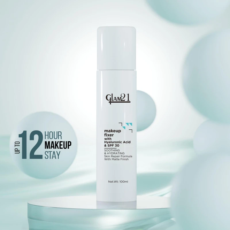 Glam21 Make-up Fixer Spray - Keeps Makeup Intact with a Sparkly Texture | Lightweight &amp; Long-lasting with Hyaluronic Acid &amp; SPF 30 | Flawless Look | Dermatologically Tested thumbnail 6