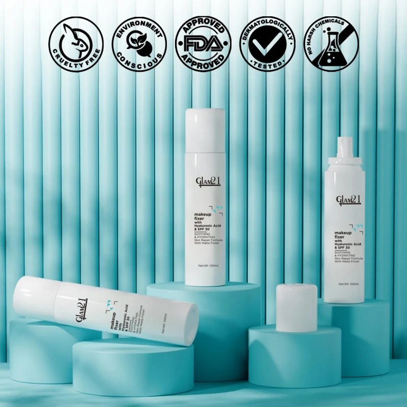 Glam21 Make-up Fixer Spray - Keeps Makeup Intact with a Sparkly Texture | Lightweight &amp; Long-lasting with Hyaluronic Acid &amp; SPF 30 | Flawless Look | Dermatologically Tested thumbnail 8