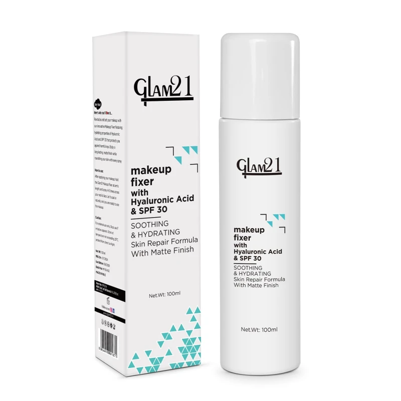 Glam21 Make-up Fixer Spray - Keeps Makeup Intact with a Sparkly Texture | Lightweight &amp; Long-lasting with Hyaluronic Acid &amp; SPF 30 | Flawless Look | Dermatologically Tested thumbnail 9