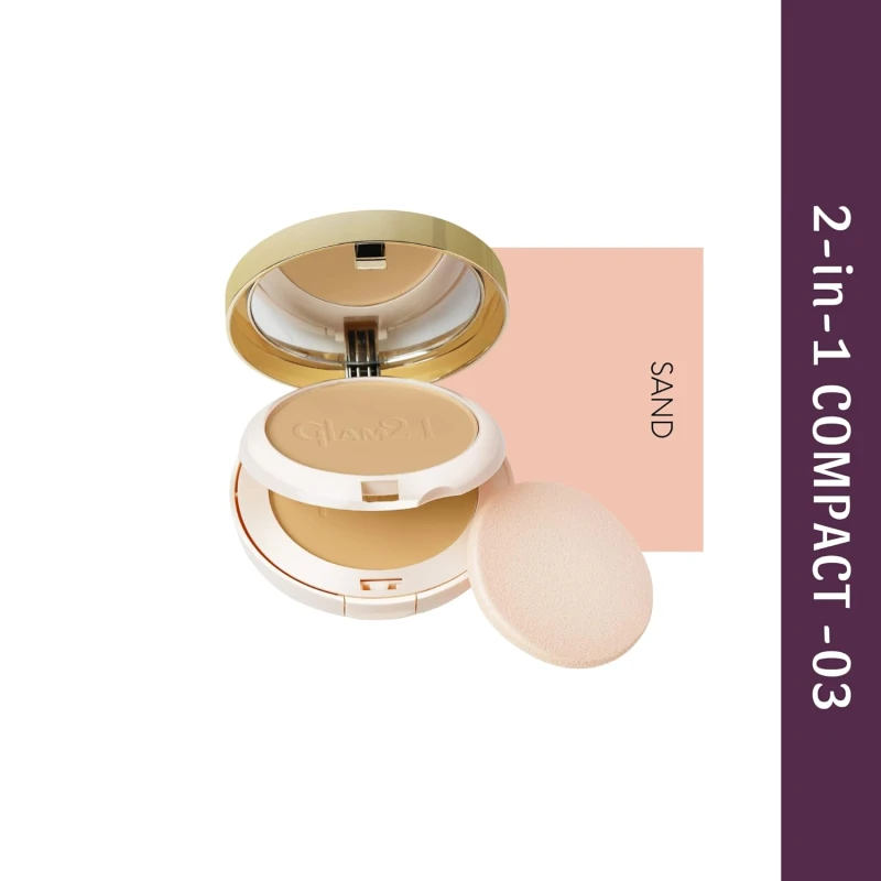 Glam21 Match Perfection Multi-Mineral 2-in-1 Compact Powder| Instant Glow Oil Free Velvety Formulation | Longlasting Matte Finish| Sand-03 thumbnail 2