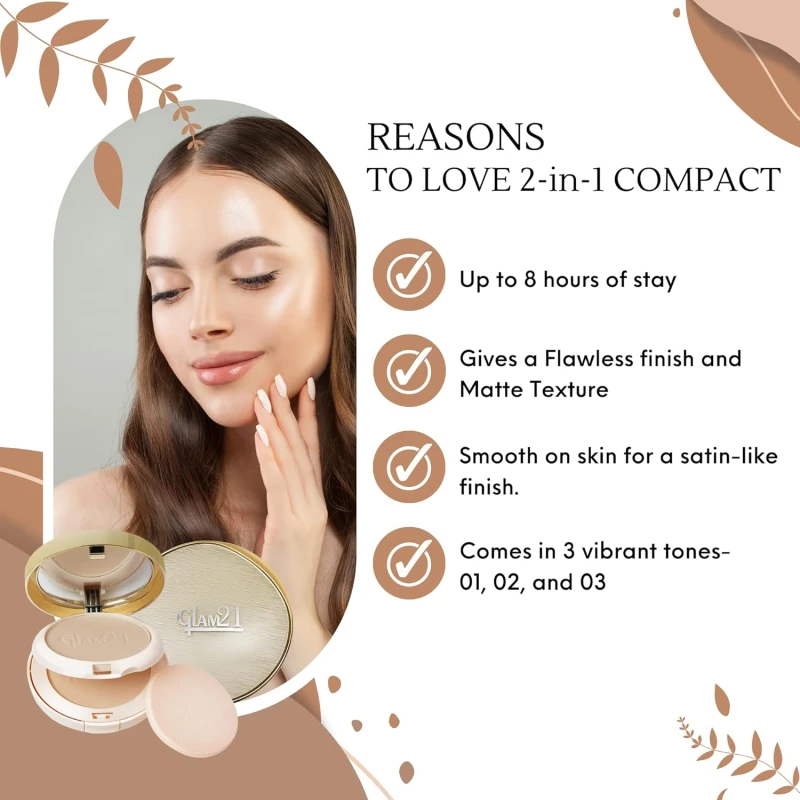 Glam21 Match Perfection Multi-Mineral 2-in-1 Compact Powder| Instant Glow Oil Free Velvety Formulation | Longlasting Matte Finish| Sand-03 thumbnail 3