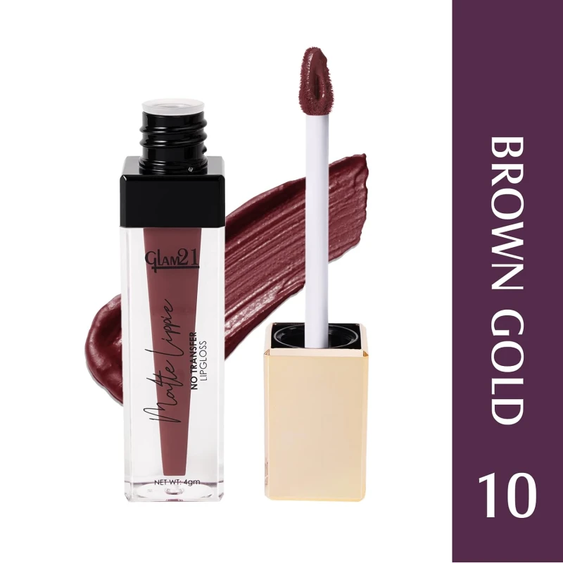 Glam21 Matte Lippie No Transfer Lip Gloss | Lightweight and comfortable| Creamy Matte Formula - 4 gm | Brown Gold-10 thumbnail 2