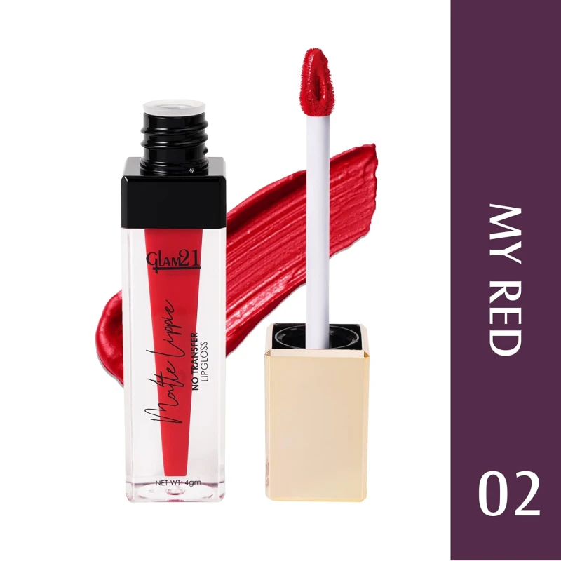 Glam21 Matte Lippie No Transfer Lip Gloss | Lightweight and comfortable| Creamy Matte Formula - 4 gm | My Red-02 - Thumbnail 2
