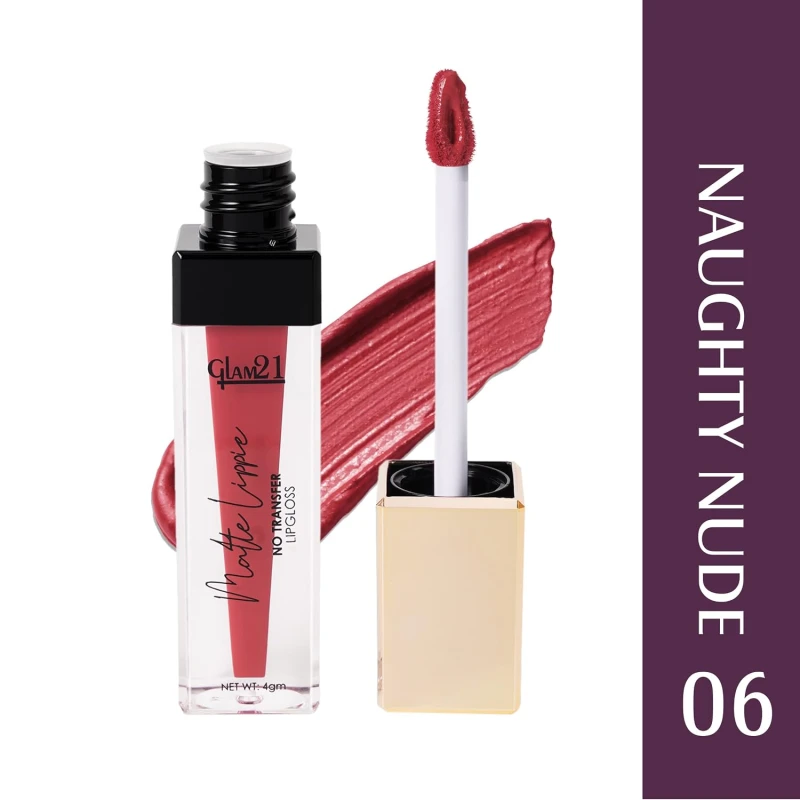 Glam21 Matte Lippie No Transfer Lip Gloss | Lightweight and comfortable| Creamy Matte Formula - 4 gm | Naughty Nude-06 thumbnail 2