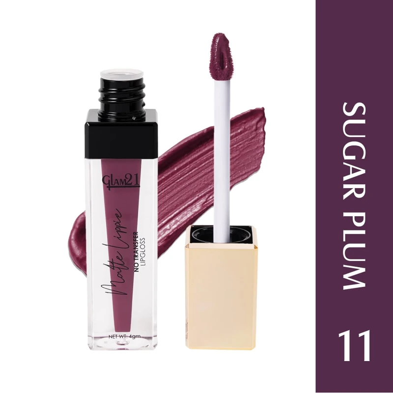 Glam21 Matte Lippie No Transfer Lip Gloss | Lightweight and comfortable| Creamy Matte Formula - 4 gm | Super Plum-11 thumbnail 2
