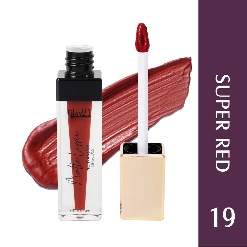 Glam21 Matte Lippie No Transfer Lip Gloss | Lightweight and comfortable| Creamy Matte Formula - 4 gm | Super Red-19 thumbnail 2