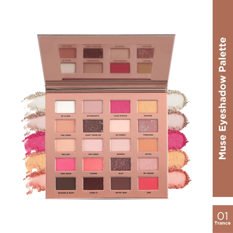 Glam21 Muse Eyeshadow Palette | Highly Pigmented |20 Selected Shades| Highly Pigmented Matte&amp; Shimmer | Long-Lasting, Crease-Free Formula Shades | Professional &amp; Everyday Eye Makeup- 30gm 01- Trance - Thumbnail 2