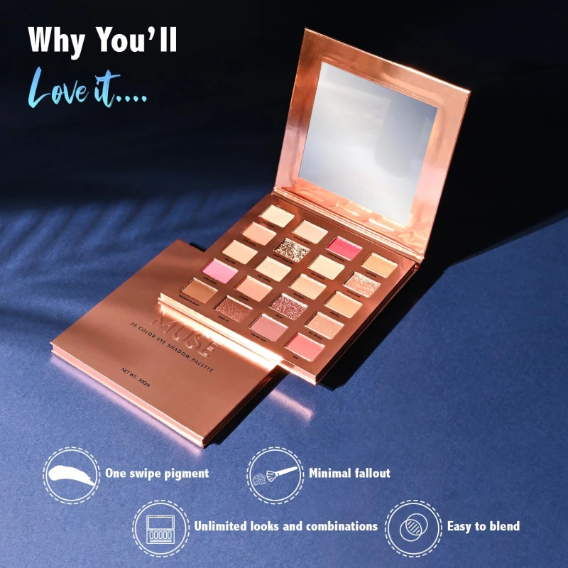 Glam21 Muse Eyeshadow Palette | Highly Pigmented |20 Selected Shades| Highly Pigmented Matte&amp; Shimmer | Long-Lasting, Crease-Free Formula Shades | Professional &amp; Everyday Eye Makeup- 30gm 01- Trance - Thumbnail 3