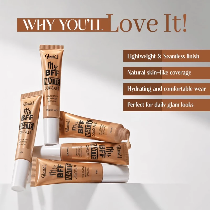 Glam21 My BFF Matte Concealer|Full Coverage, Waterproof, Hydrating |Lightweight, Long Wearing Formula For All Skin Tone Matte Finish -8gm-Medium Light thumbnail 3