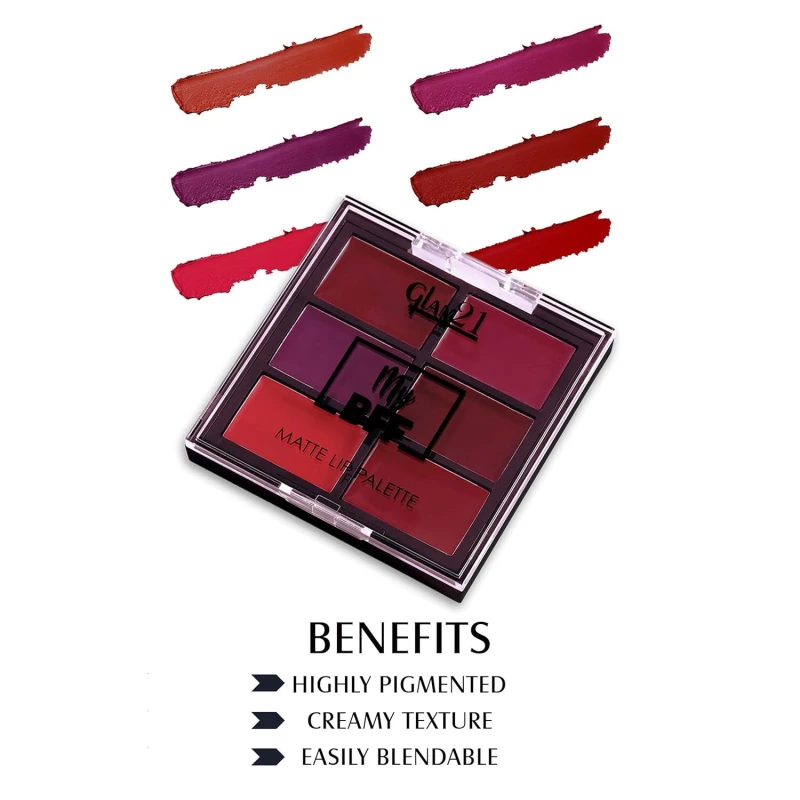 Glam21 My BFF Matte Lip Palette | 6 Lipstick Colors | Travel Friendly Lip Palette | Creamy Matte Finish - 9 Gm | Brights-03 - Thumbnail 3