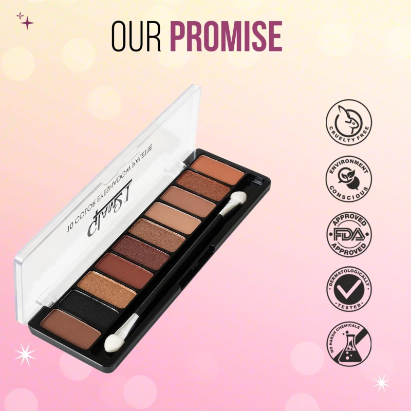 Glam21 Mystique 10 Color Eyeshadow Palette |Long-Lasting | Smudge Free | Long Wearing And Easily Blendable Eye Makeup Palette Matte, Shimmery And Metallic Finish - Thumbnail 7