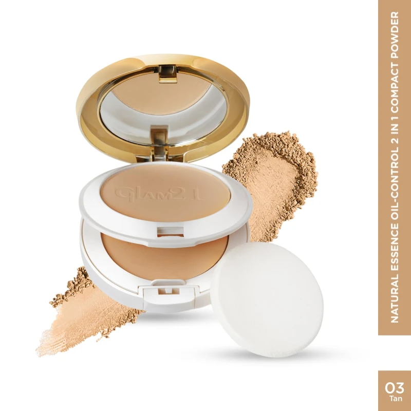 Glam21 Natural Essence Oil-Control 2-in-1 Compact Powder| Long Lasting for Makeup Matte Finish with Vitamin-E| All Skin Type | Tan-03 thumbnail 2