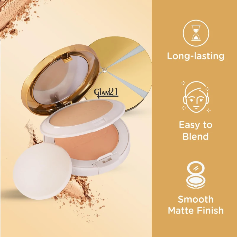 Glam21 Natural Essence Oil-Control 2-in-1 Compact Powder| Long Lasting for Makeup Matte Finish with Vitamin-E| All Skin Type |White Ivory thumbnail 3