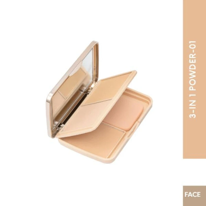 Glam21 Natural Oil-Control 3-in-1 Compact Powder| Long Lasting for Makeup Matte Finish with Vitamin-E| All Skin Type Medium (Light - 01) thumbnail 2