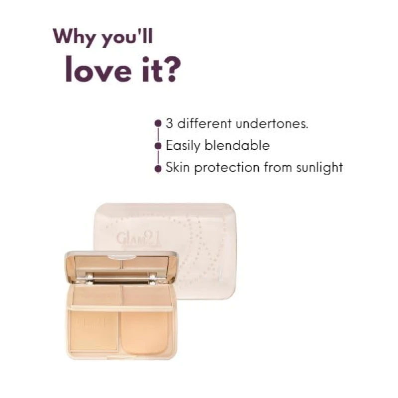 Glam21 Natural Oil-Control 3-in-1 Compact Powder| Long Lasting for Makeup Matte Finish with Vitamin-E| All Skin Type Medium (Light - 01) thumbnail 4