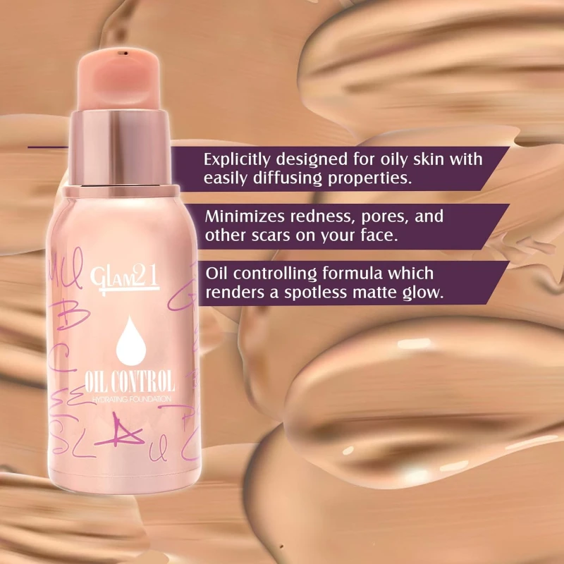 Glam21 Oil Control Hydrating Foundation to Matte Look- Highly Recommended for Oily Skin| Moisturized &amp; Minimizes Redness, Pores &amp; Cover-ups Skin Acne, Scars, Blemishes | 40gm, 04 thumbnail 3