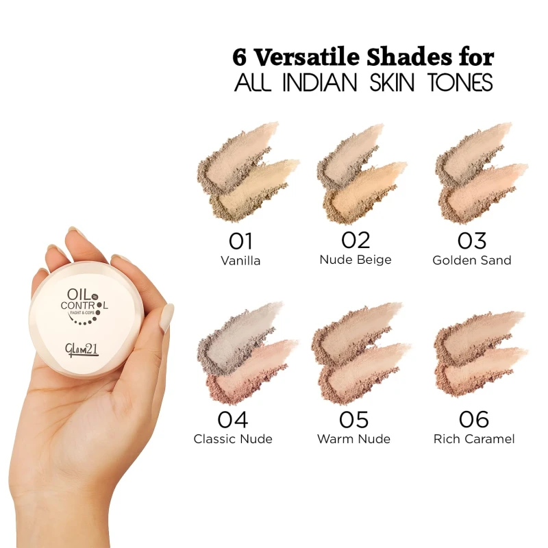 Glam21 Oil Control Sleek &amp; Soft 2-in-1 Compact Powder | Sweat &amp; Waterproof | Long-Lasting Matte Makeup | Enriched with Vitamins E &amp; C | Shine-Free Finish | 18gm, Vanila-01 - Thumbnail 4