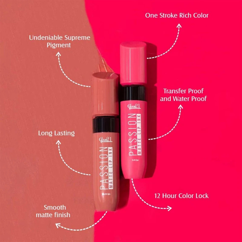 Glam21 Passion Matte Lip Ink | Upto 12-Hour Color Stay | Lightweight &amp; Comfortable | Non-Sticky And Non-Drying - 04 Melon Red,6gm thumbnail 3