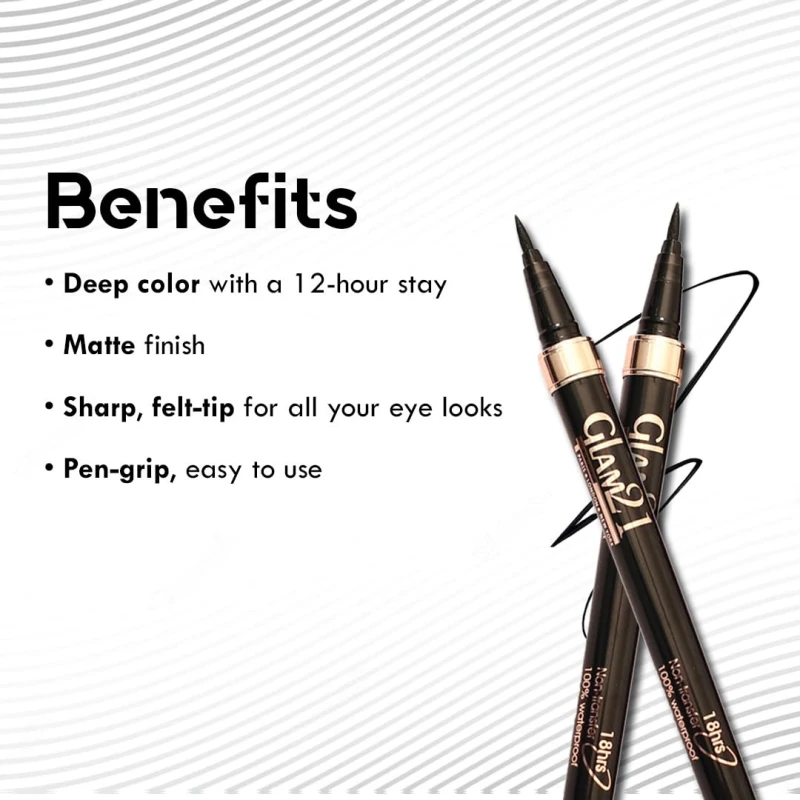 Glam21 Pen Eyeliner Long Lasting | Smudge Proof | Highly Pigmented |Artist Pen Eyeliner thumbnail 3