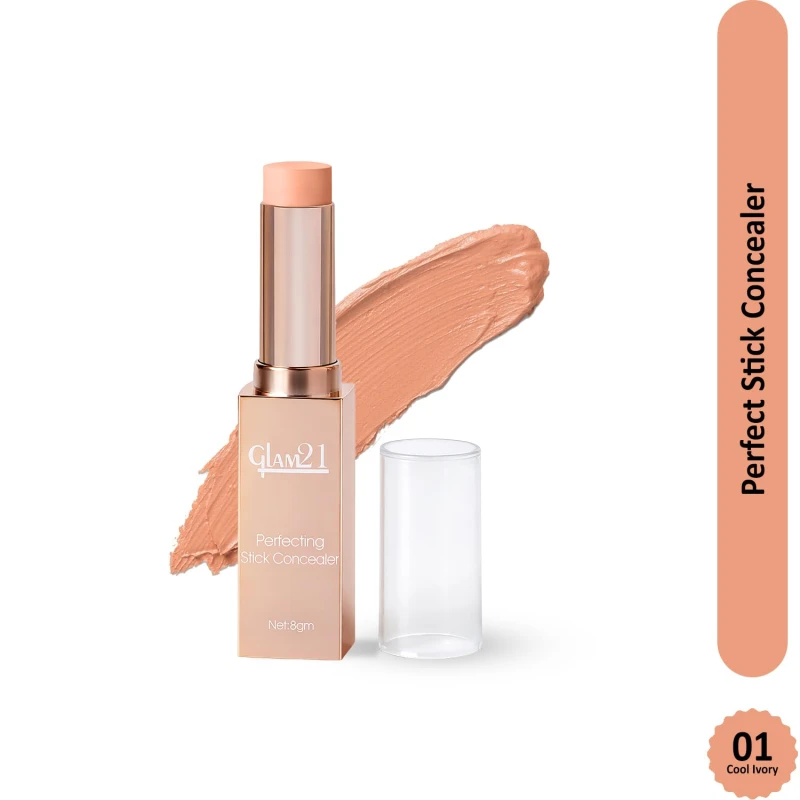 Glam21 Perfecting Stick Concealer | Vitamin E Enriched | Lightweight, Buildable Coverage | Natural Matte Finish | Contour &amp; Highlight | For All Indian Skin Types | 8gm -01 thumbnail 2