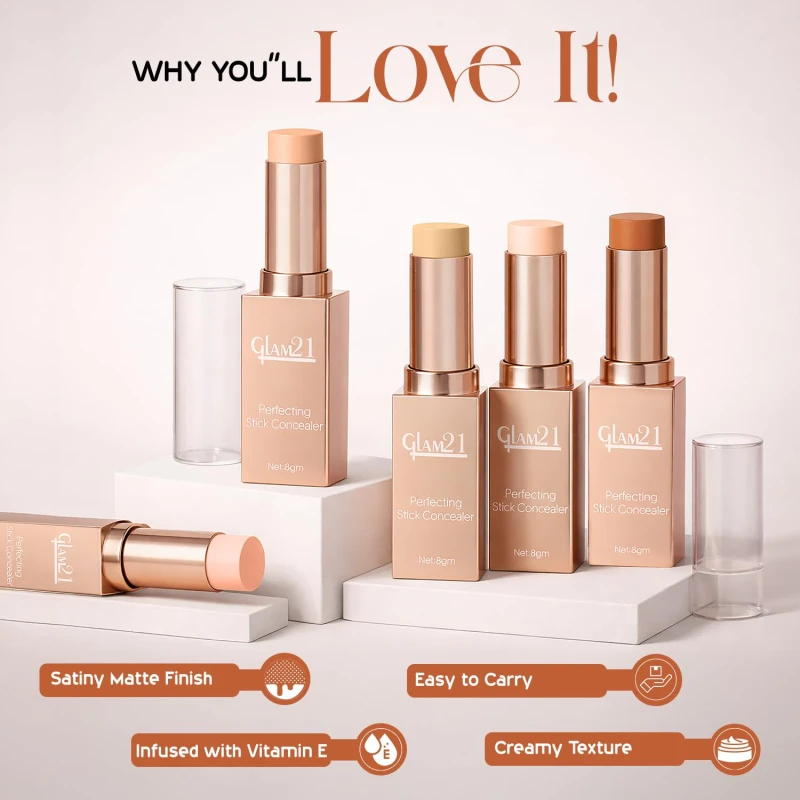 Glam21 Perfecting Stick Concealer | Vitamin E Enriched | Lightweight, Buildable Coverage | Natural Matte Finish | Contour &amp; Highlight | For All Indian Skin Types | 8gm -03 thumbnail 3