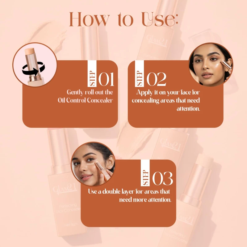 Glam21 Perfecting Stick Concealer | Vitamin E Enriched | Lightweight, Buildable Coverage | Natural Matte Finish | Contour &amp; Highlight | For All Indian Skin Types | 8gm -03 thumbnail 7