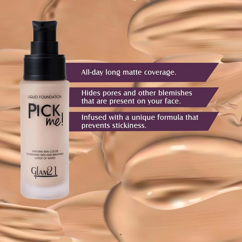 Glam21, Pick Me! Matte Foundation for Non-sticky Instant Spotless Glow with Long Day Matte Coverage | Increase Skin Breathability | F6514, Shade-01 thumbnail 3
