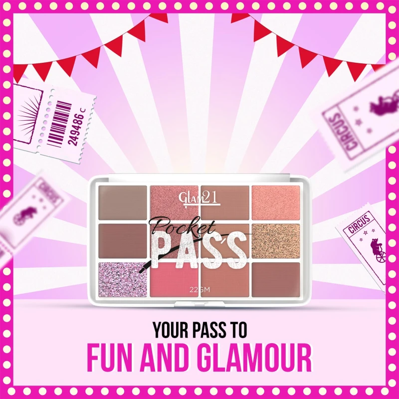 Glam21 Pocket Pass All-in-one Makeup Face Palette| Eyeshadows, Compact, Blush, Highlighter with Brushes| Highly Pigmented | Mix of Mattes &amp; Shimmers |Travel-Friendly |Premium Pass thumbnail 6