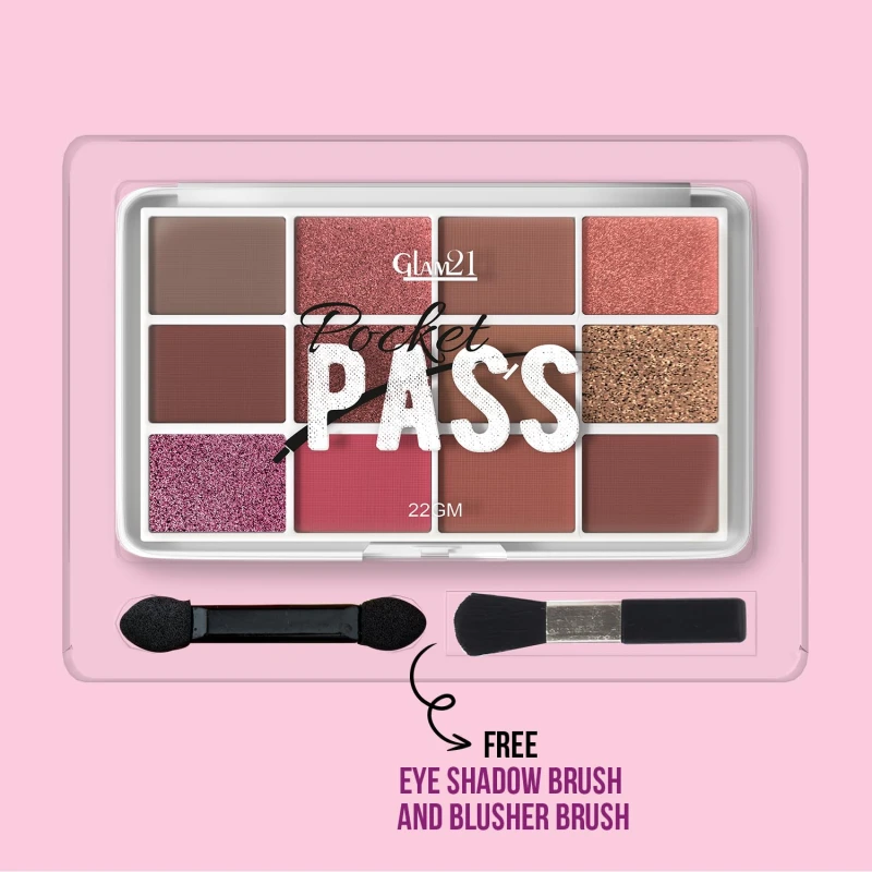 Glam21 Pocket Pass All-in-one Makeup Face Palette| Eyeshadows, Compact, Blush, Highlighter with Brushes| Highly Pigmented | Mix of Mattes &amp; Shimmers |Travel-Friendly |Premium Pass thumbnail 7