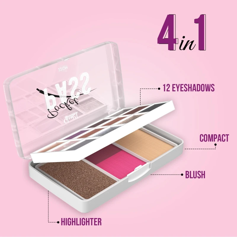 Glam21 Pocket Pass All-in-one Makeup Face Palette| Eyeshadows, Compact, Blush, Highlighter with Brushes| Highly Pigmented | Mix of Mattes &amp; Shimmers |Travel-Friendly |VIP Pass thumbnail 3