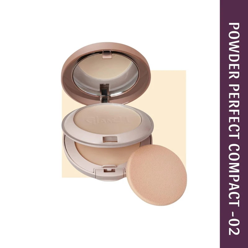 Glam21 Powder Perfect Complexion 2-in-1 Compact 24gm with Oil Control formula | Sweatproof | Flowy Matte Finish | Classic Ivory-02 thumbnail 2