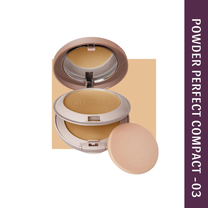 Glam21 Powder Perfect Complexion 2-in-1 Compact 24gm with Oil Control formula | Sweatproof | Flowy Matte Finish | Latte-03 thumbnail 2