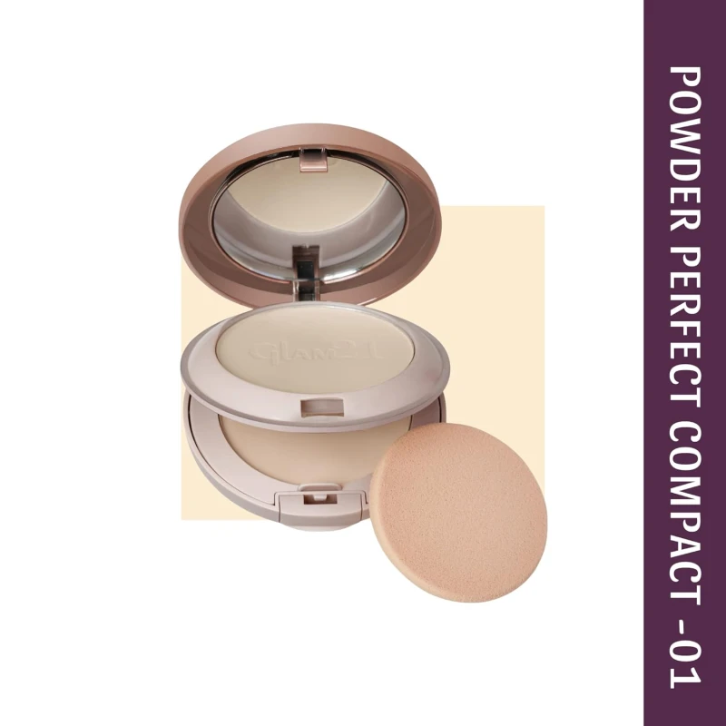 Glam21 Powder Perfect Complexion 2-in-1 Compact 24gm with Oil Control formula | Sweatproof | Flowy Matte Finish | Warm Beige-01 - Thumbnail 2
