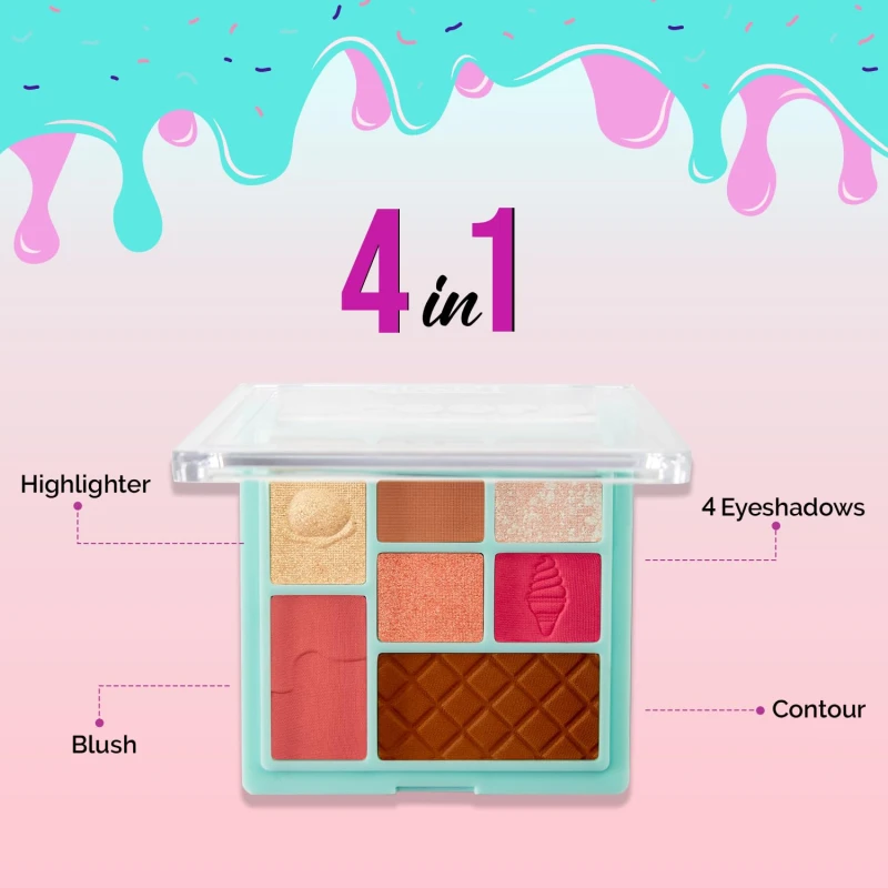 Glam21 Scoop Makeup Palette | Face Palette With Eyeshadow, Blusher, Contour and Highlighter | Mix of Mattes &amp; Shimmers | Highly Pigmented | Travel-Friendly | All-in-One Kit | Sundae Fundae|15gm - Thumbnail 5